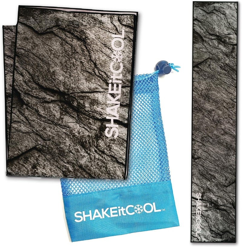 SHAKEitCOOL Original Cooling Towel – Be Cool in Style - Heat Relief, Soft, Lightweight, Sun Protection, Easy Clean - Perfect for Biking, Running, Yoga, Gym, Gardening - Granite - Image 1